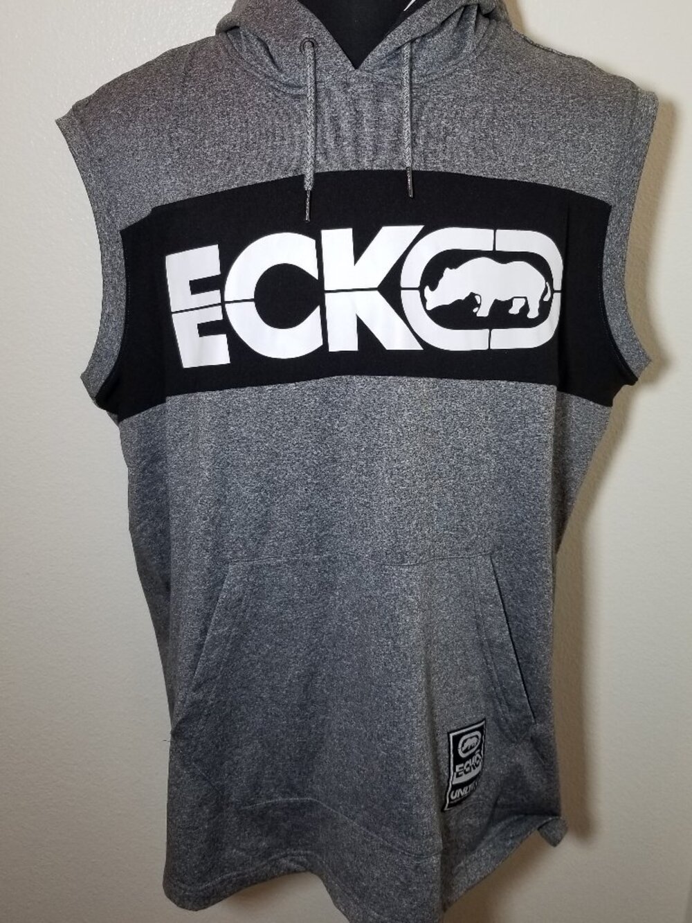 Ecko Unltd. Mens XL Hoodie T-Shirt Gray Large Logo‎ Streetwear Y2K Retro NWT